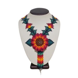Collar girasol rojo, chaquira