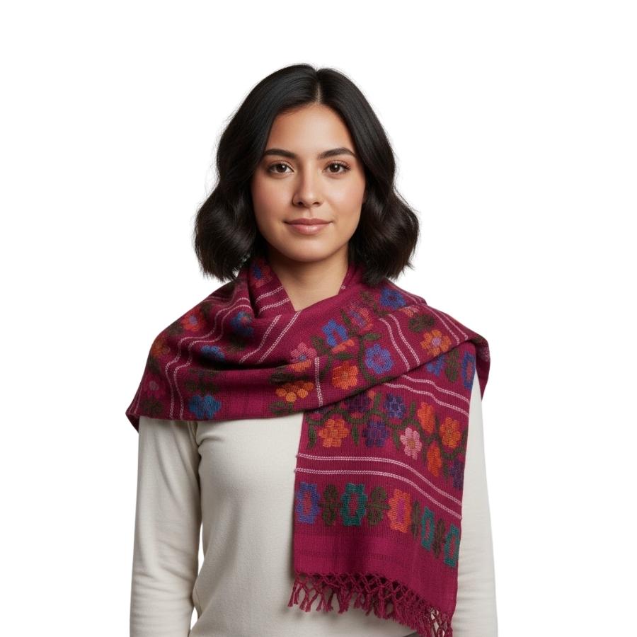 Rebozo rojo flores colores - Imagen 2