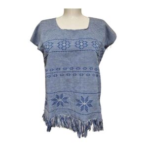 Blusa azul con blanco telar