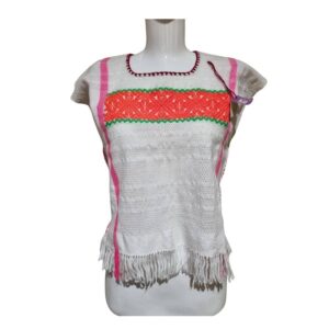 Blusa blanca con naranja, gasa telar