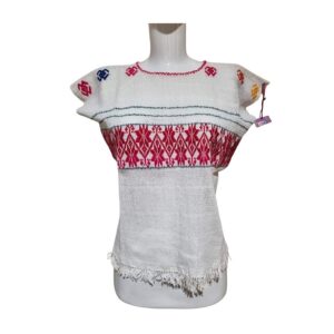 Blusa blanca flores rojas gasa telar