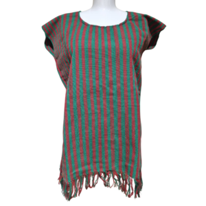 Blusa franjas rojas y verdes en telar de cintura