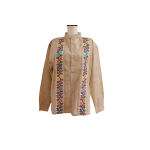 Camisa beige de lino aplicación en telar de cintura