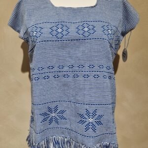 Blusa azul con blanco telar