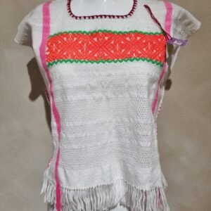 Blusa blanca con naranja, telar